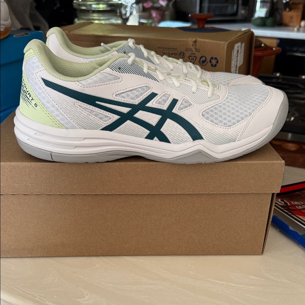 ASICS Men's White and Teal Athletic Shoes
